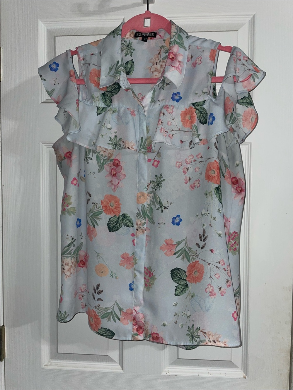 Express Floral Cold Shoulder Ruffled Blouse Size Medium